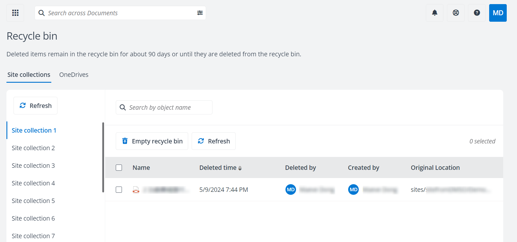 Recycle bin page. Recycle bin page.