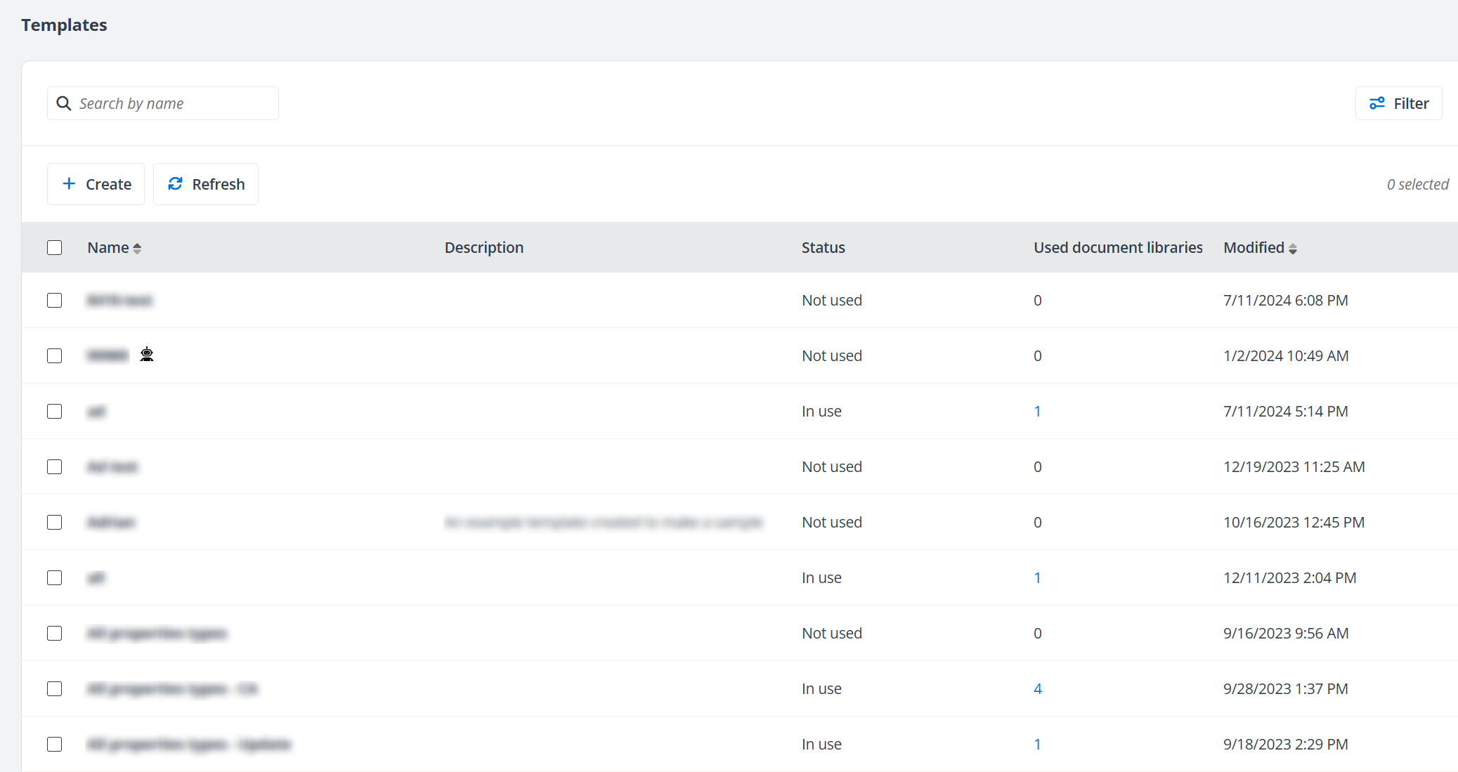 Templates page.