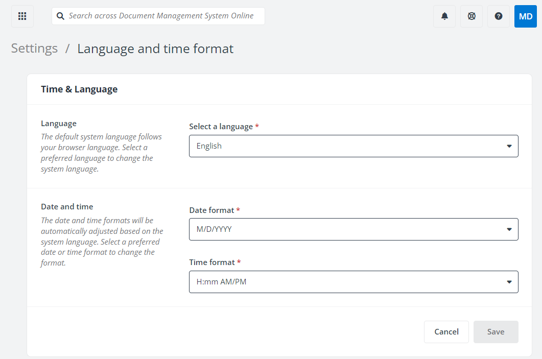 Language and time format settings. Language and time format settings.