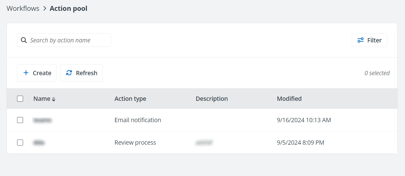 Action pool page. Action pool page.