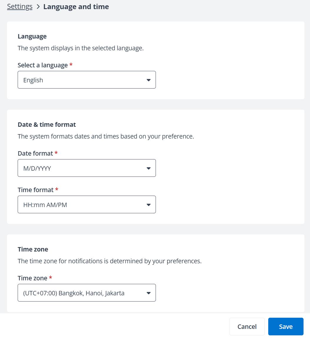 Language and time page. Language and time page.