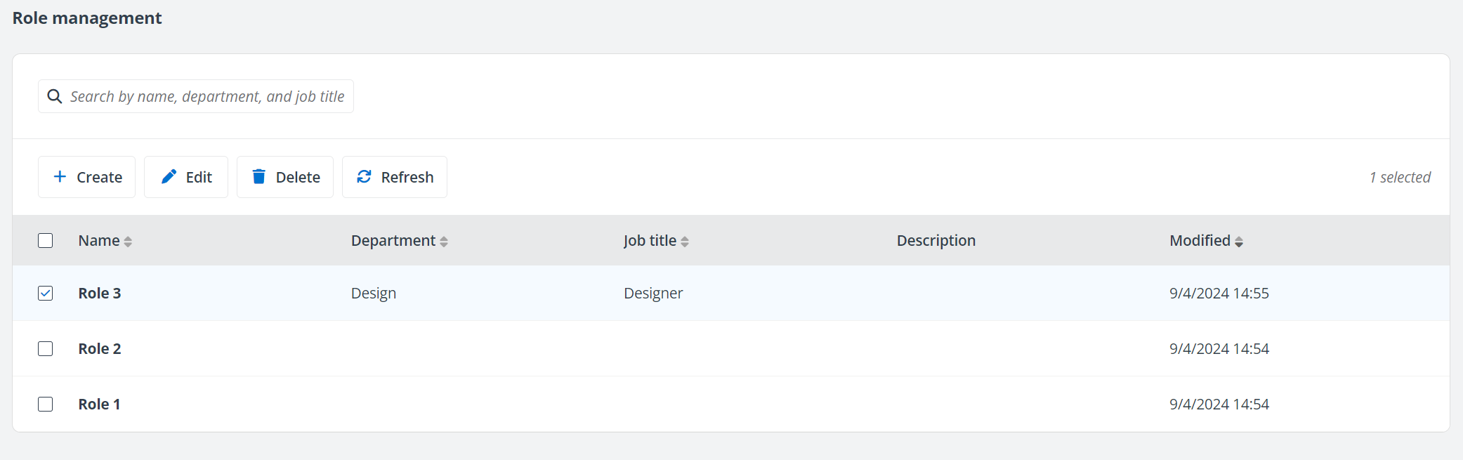 Role management page. Role management page.
