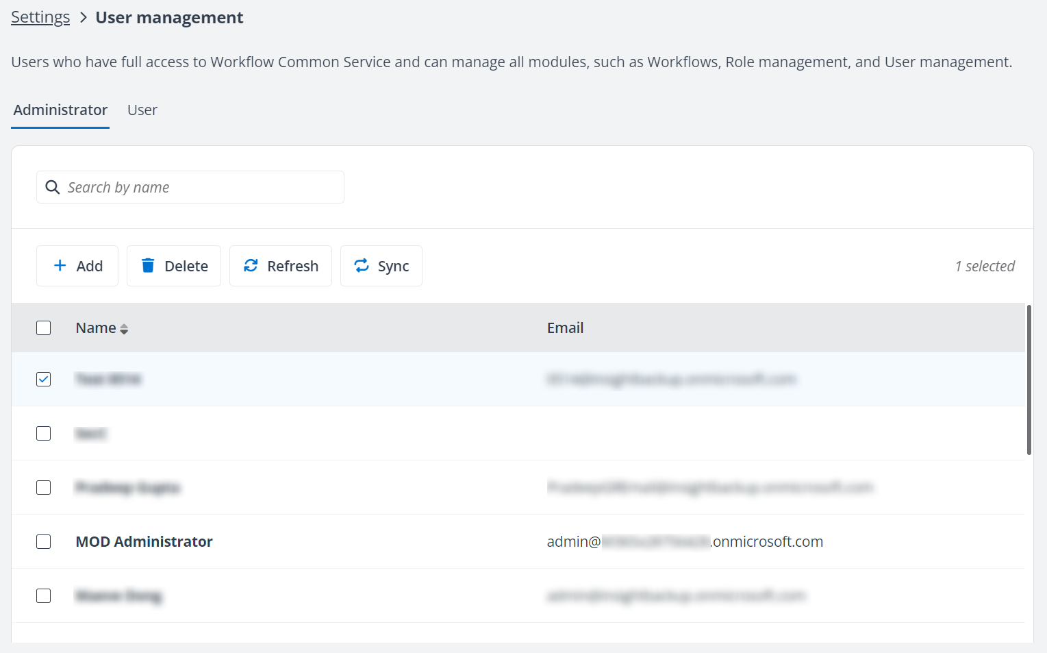 User management page. User management page.