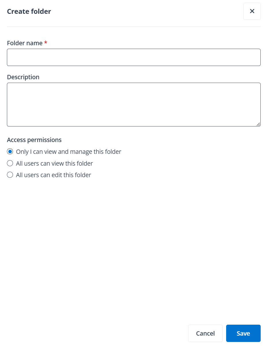 Create folder panel in end user portal/Teams app.