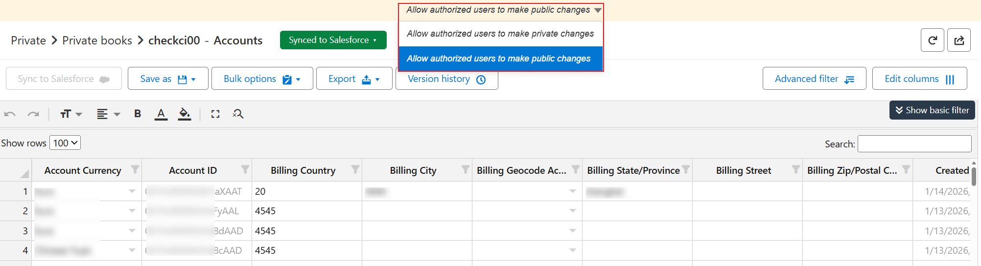 Options in Salesforce app.
