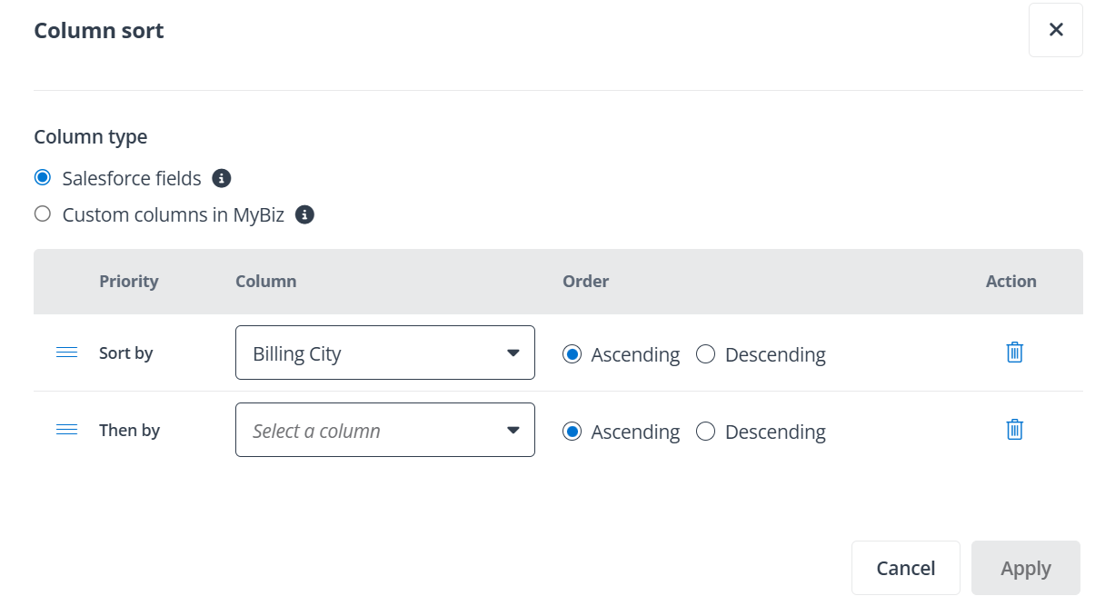Column sort