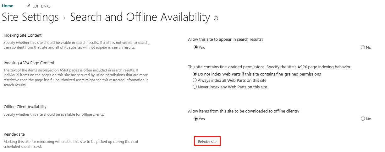 Click Reindex site.