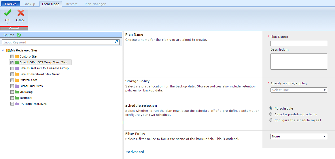 Granular Backup Plan Builder.