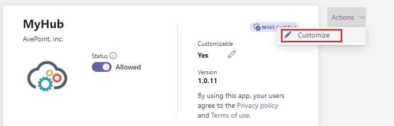 The Customize icon.