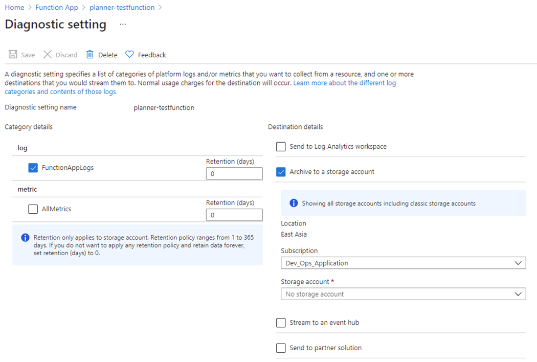 Configuring the Diagnostic setting.