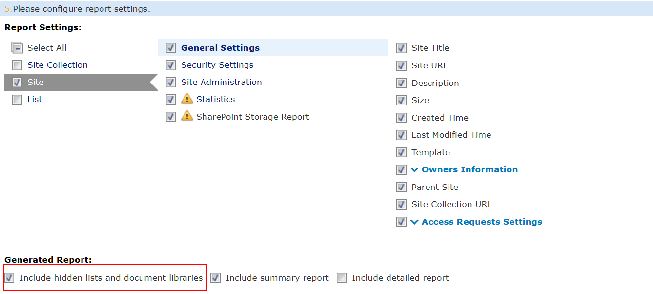 The Include hidden lists and document libraries option.
