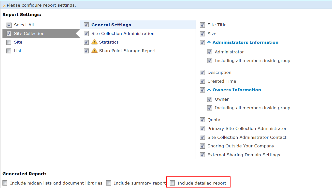 The Include detailed report option.