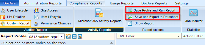 The actions on the ribbon to generate report.