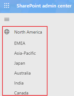 Viewing Geo locations in SharePoint admin center.