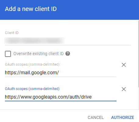 Clicking AUTHORIZE.