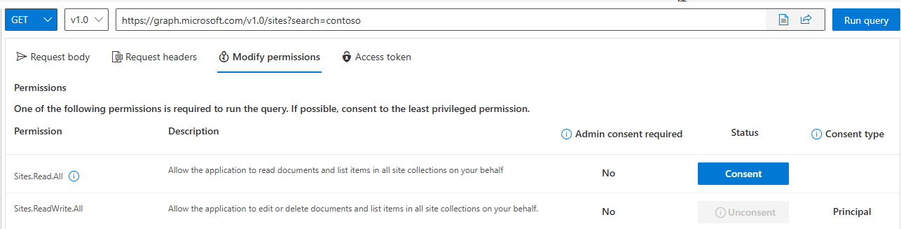 Configuring permissions under the Modify permissions tab.