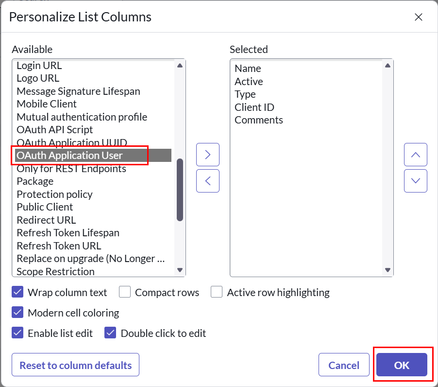 Add OAuth Application User column