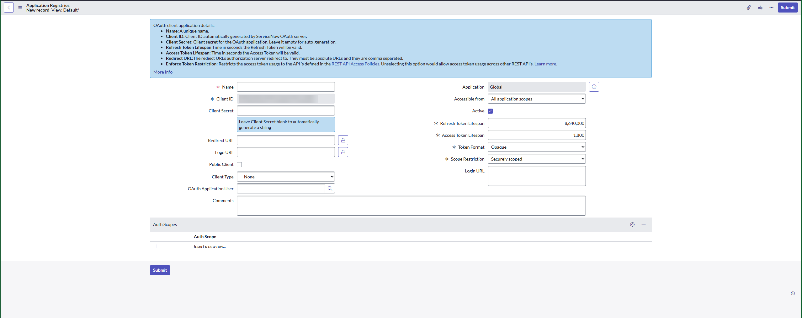 Configure the application registry