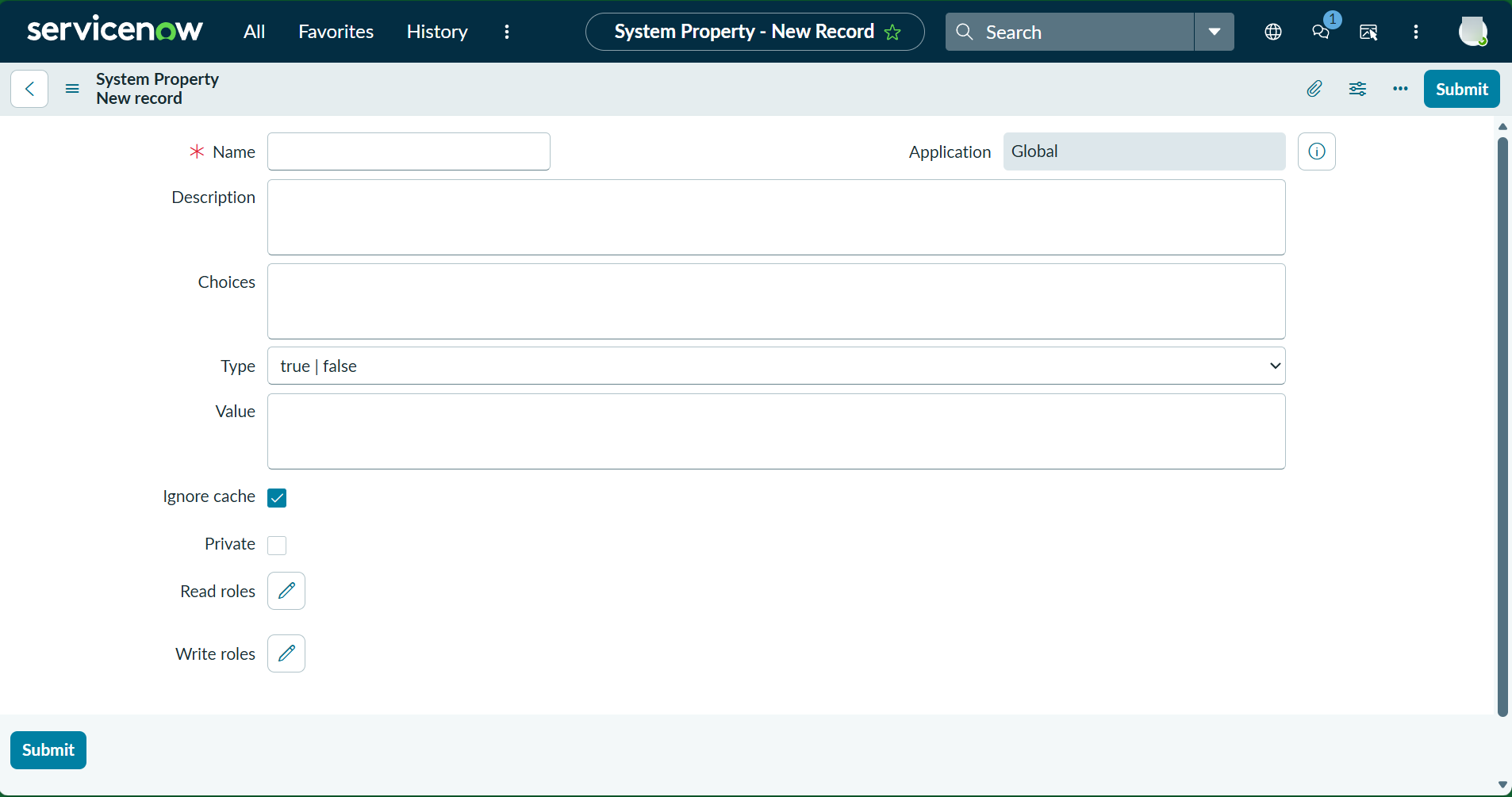 Create System Property New record