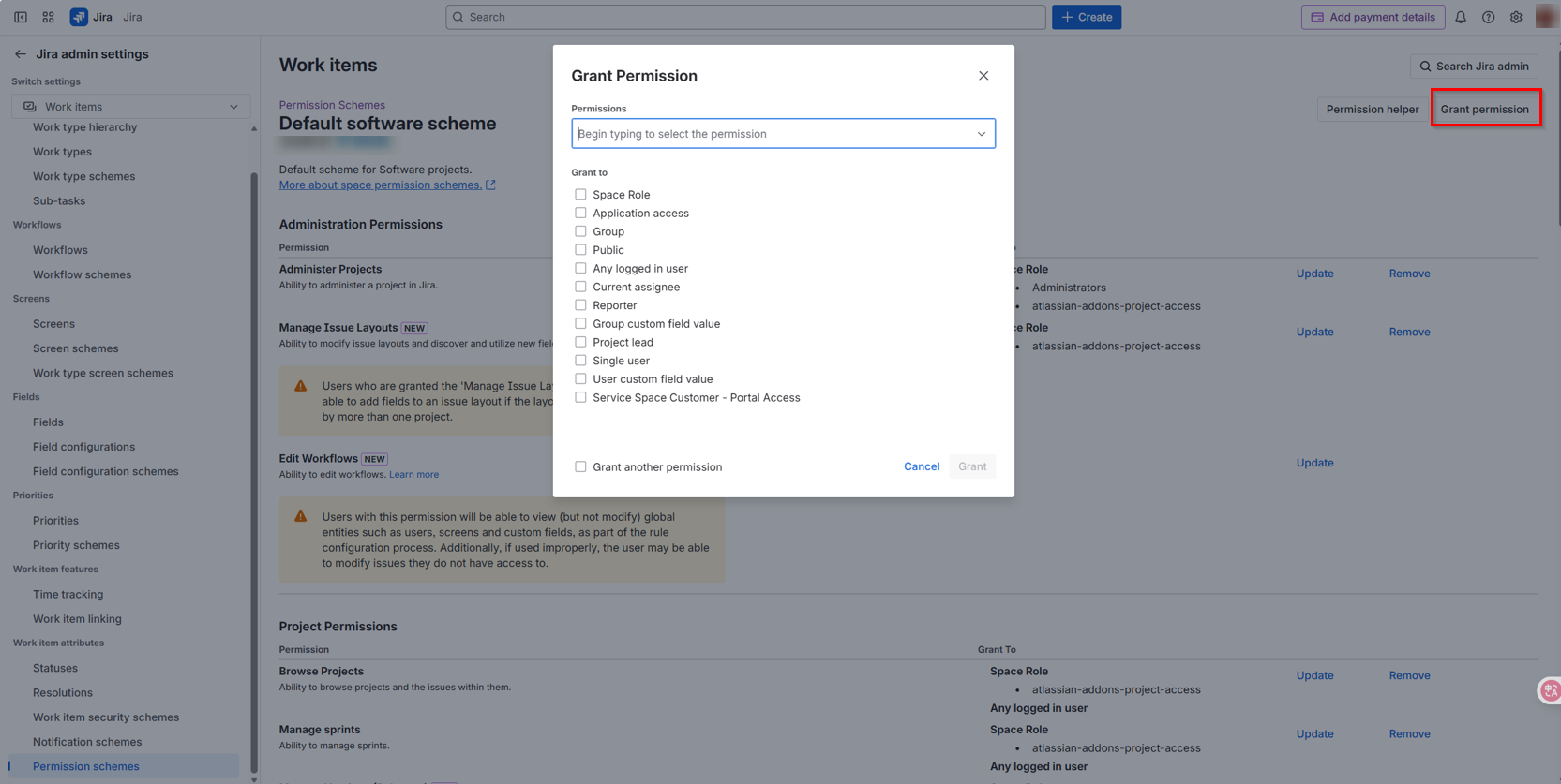 Grant permissions.