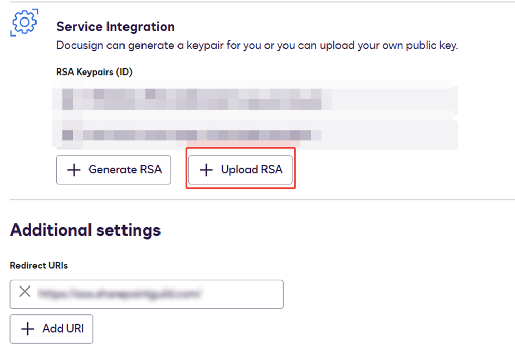 Click Upload RSA.