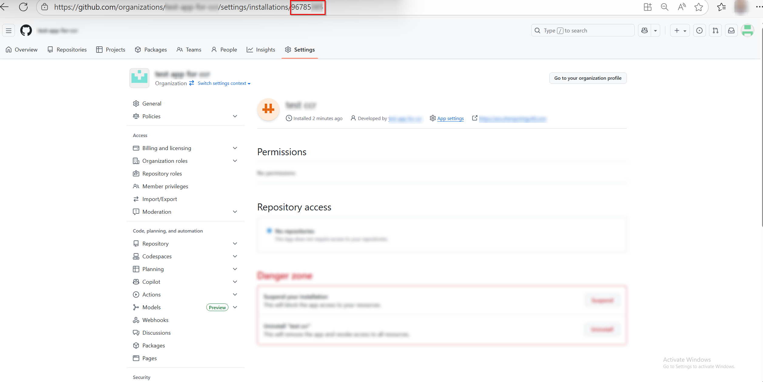 Copy the numeric portion of this page's URL as the install ID.