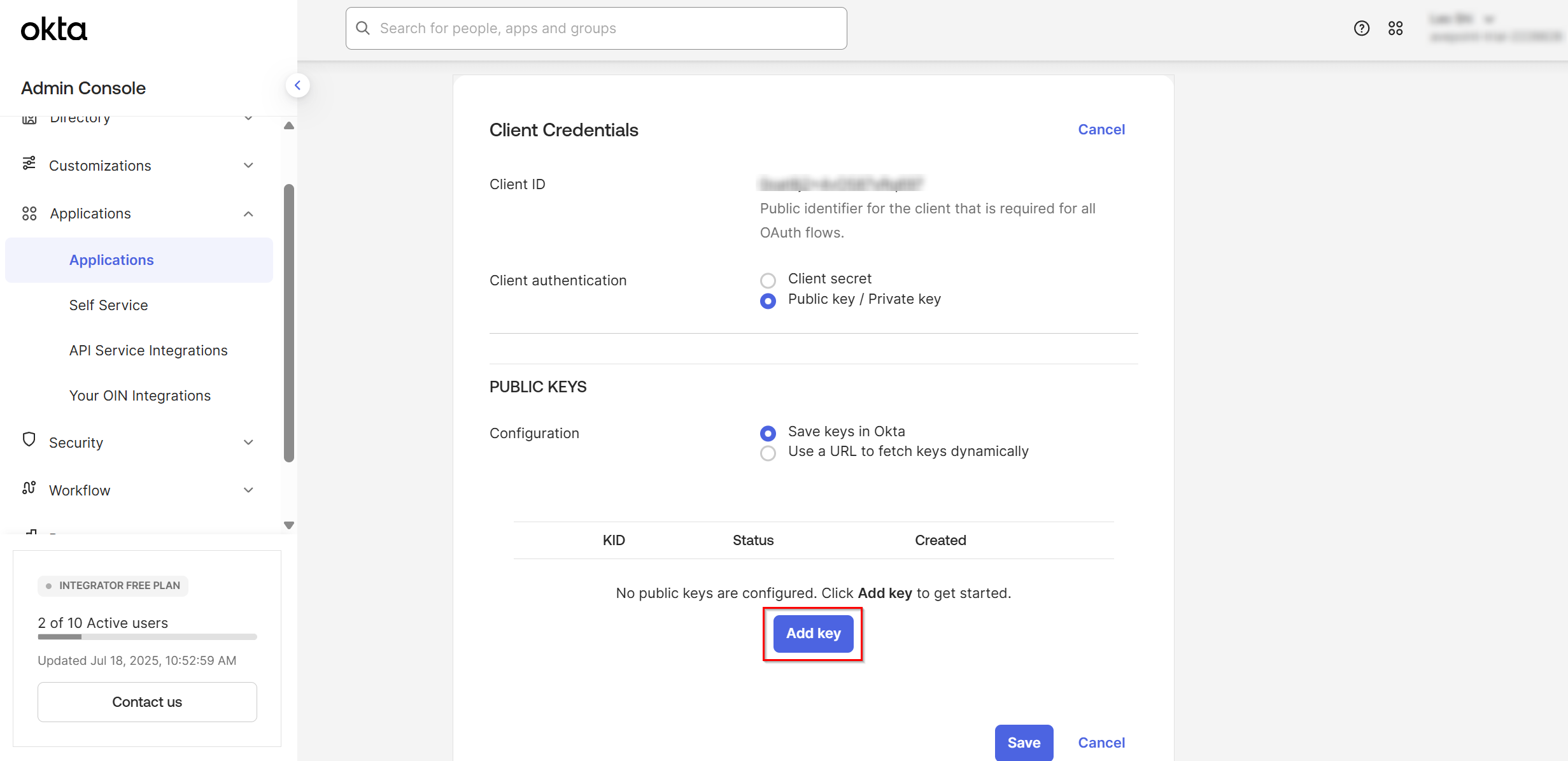 Click Add key.