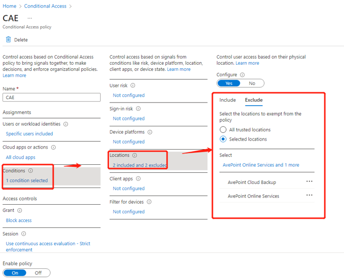Excluding reserved IP addresses of AvePoint Online Services from an access policy