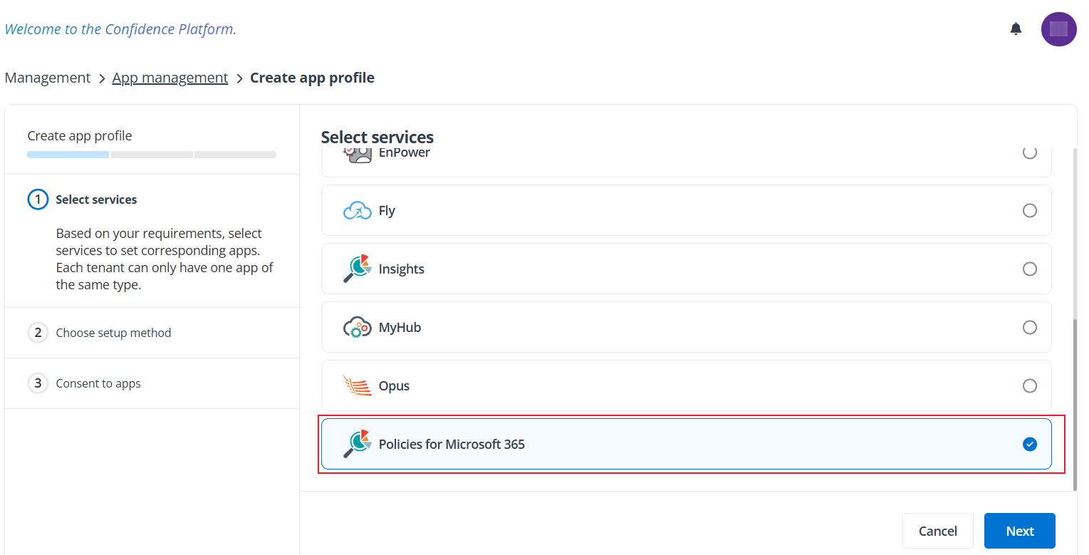 Select a service.