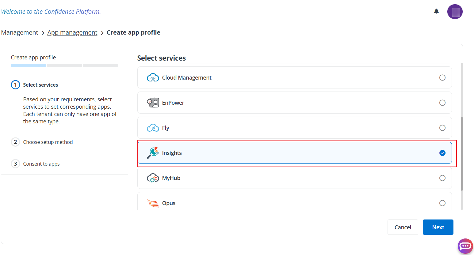 Select a service.