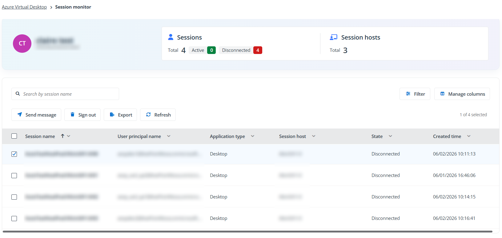 The Session monitor page. The Session monitor page.