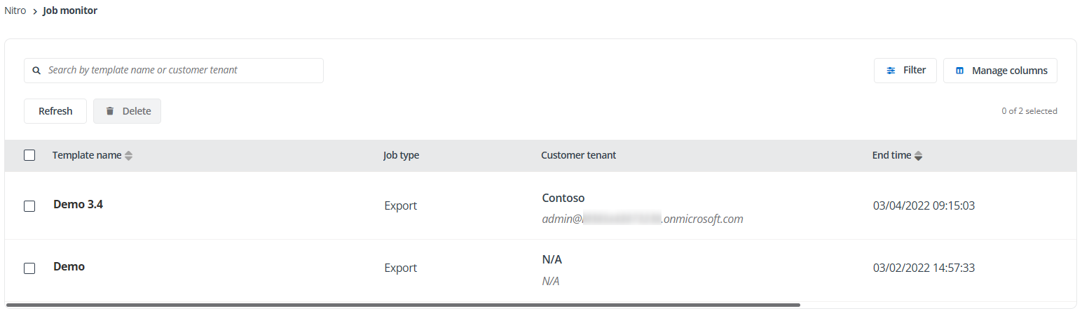 The Job monitor page.
