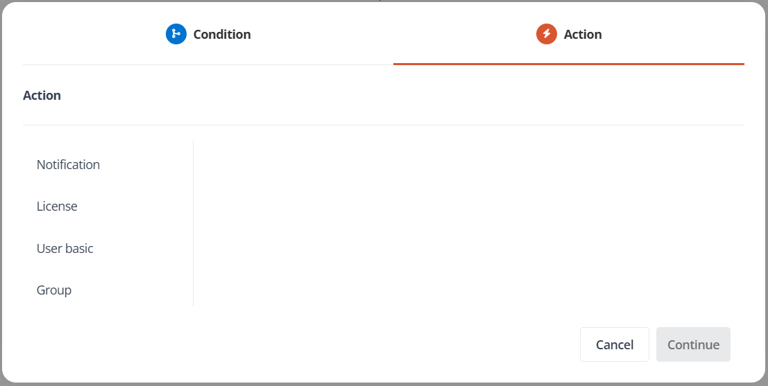 The Action tab.