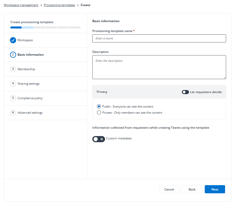 Create a provisioning template for Team.