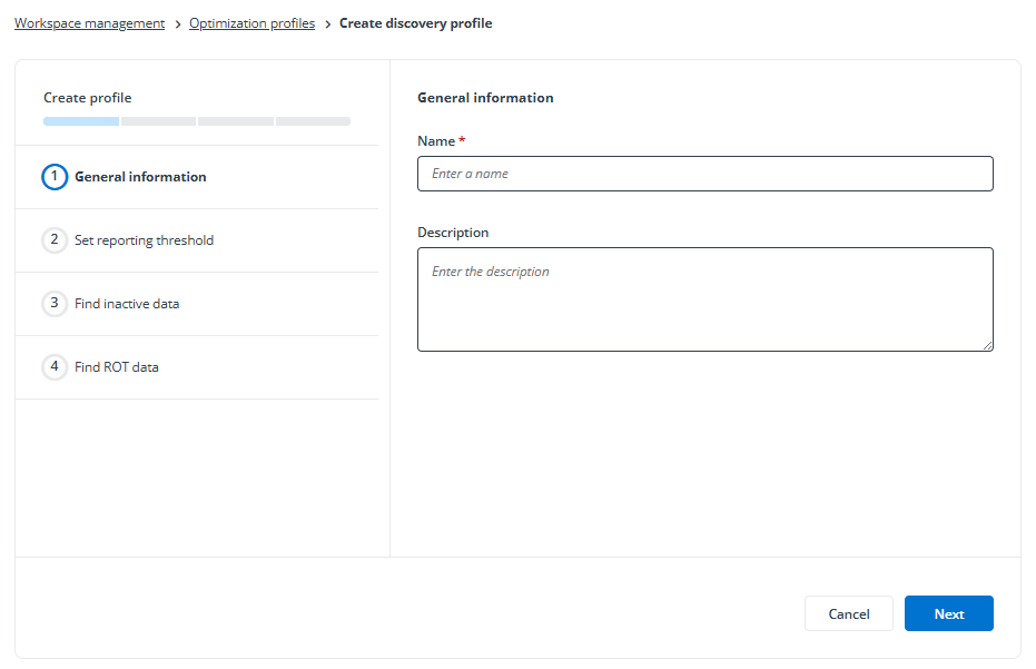 The Create discovery profile page. The Create discovery profile page.