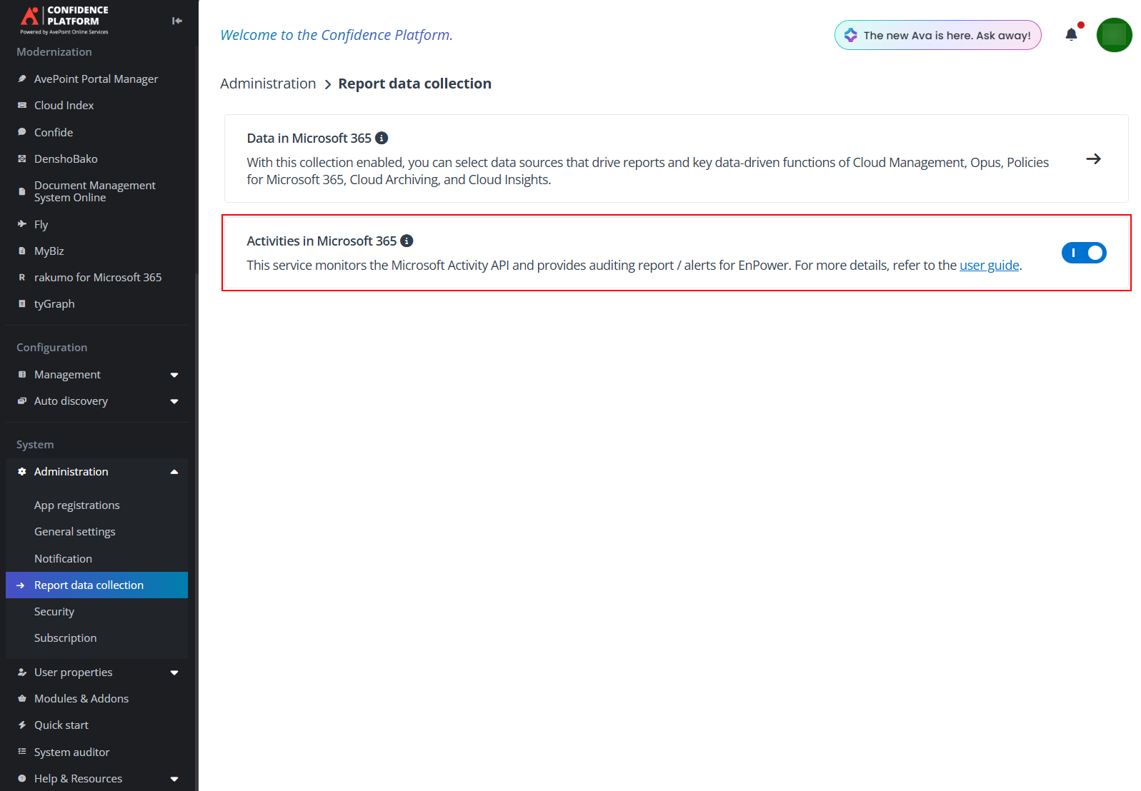 Enable the setting in AvePoint Online Services. Enable the setting in AvePoint Online Services.