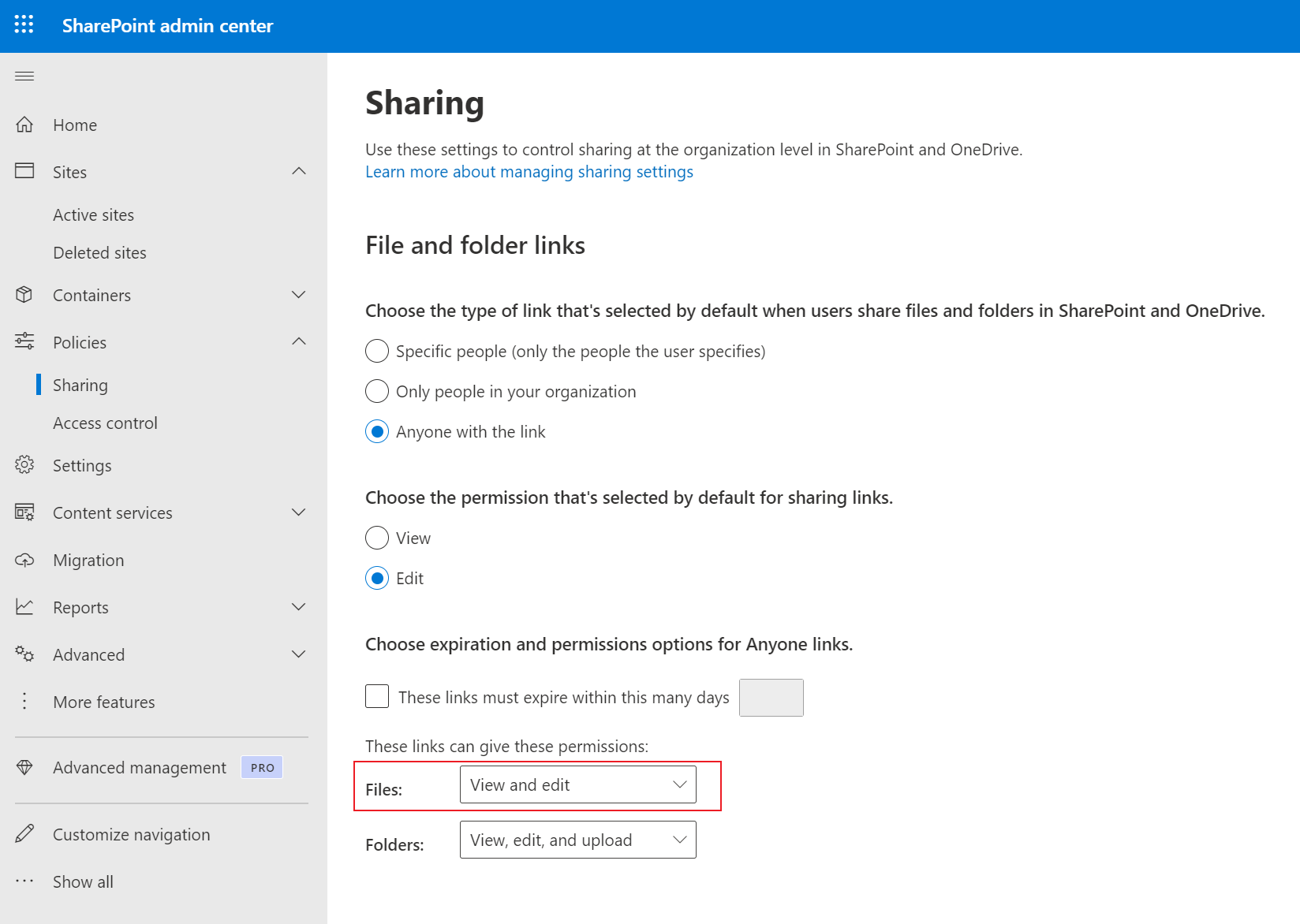 Files setting.