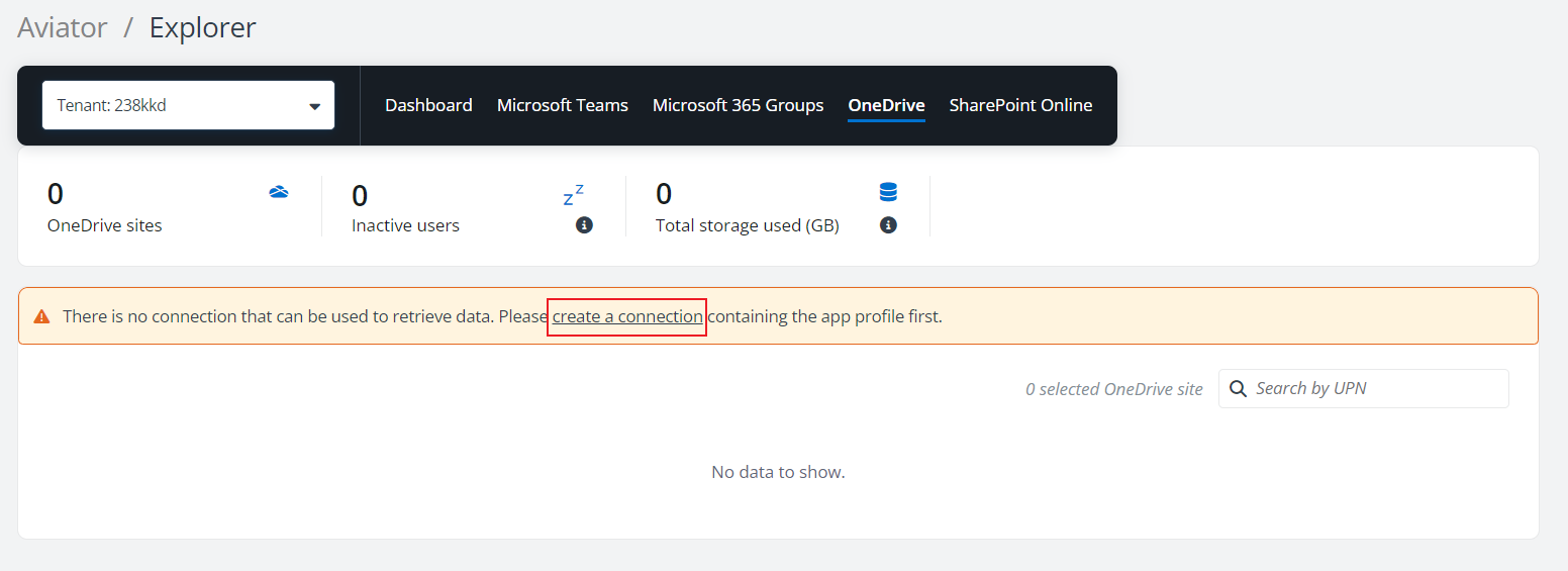 The source connection used to retrieve data in the selected tenant.