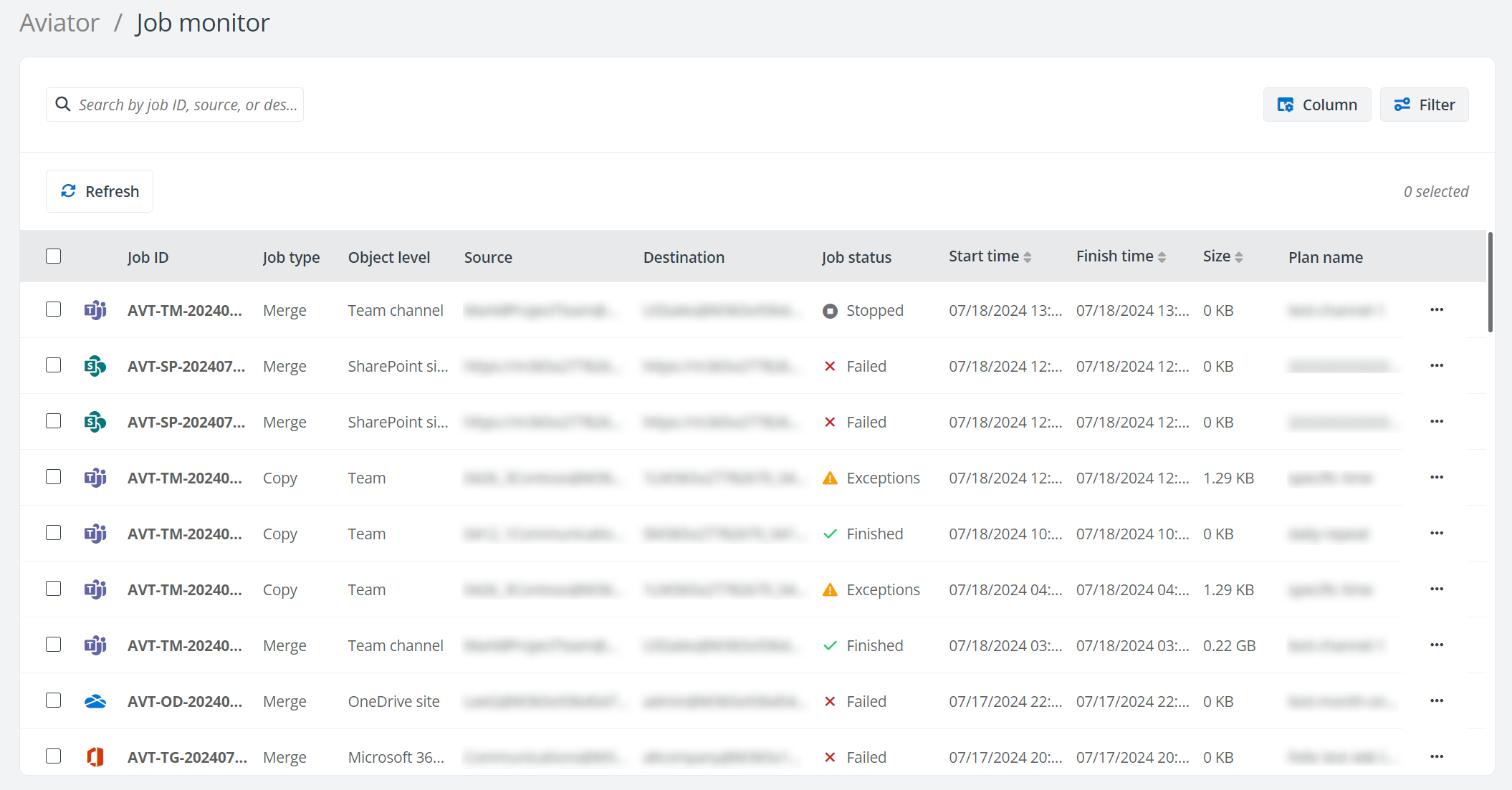 Job monitor page.