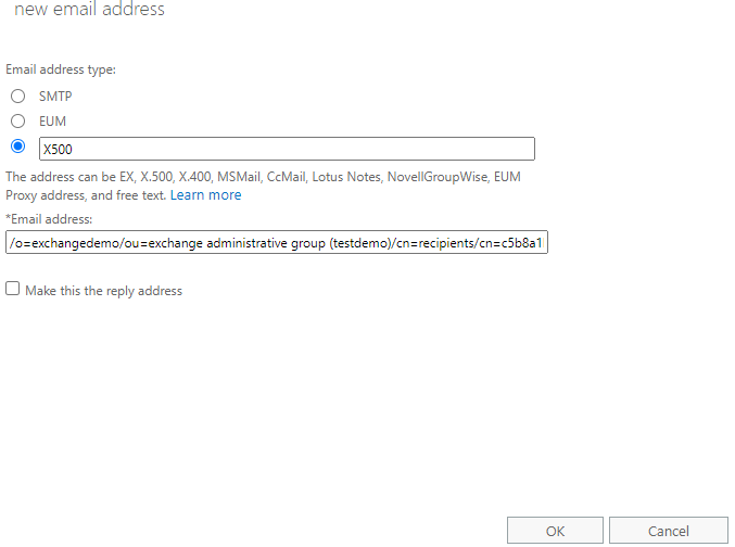 The New email address window.