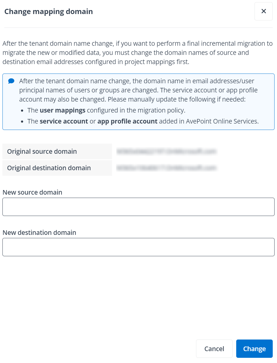 Change domain panel.