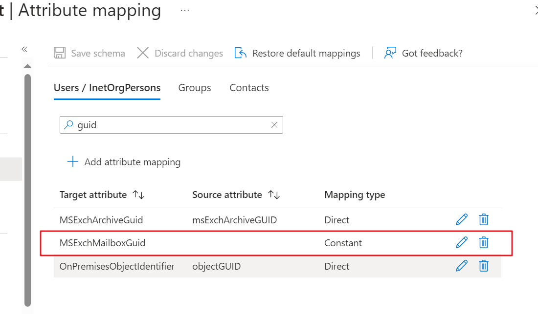 Attribute mapping page.
