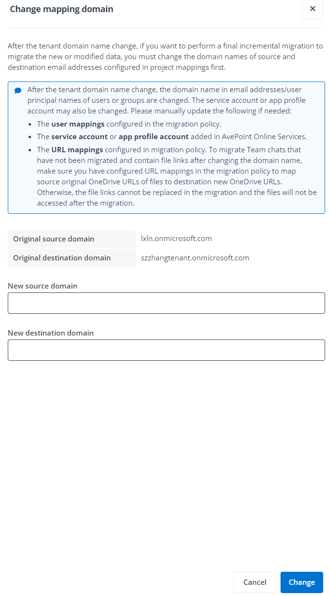 Change mapping domain panel.