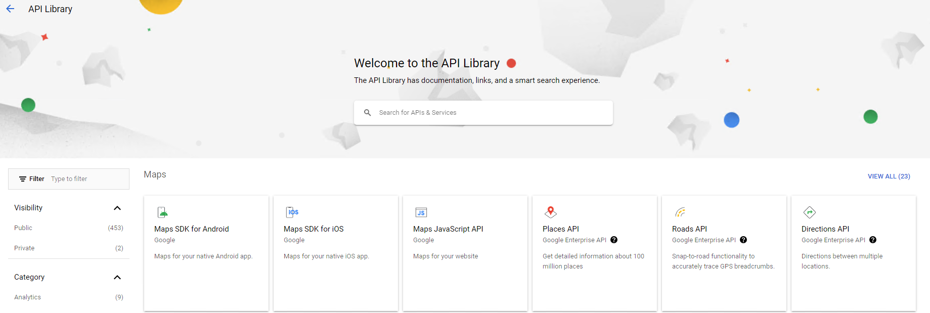 The API library page appears. The API library page appears.