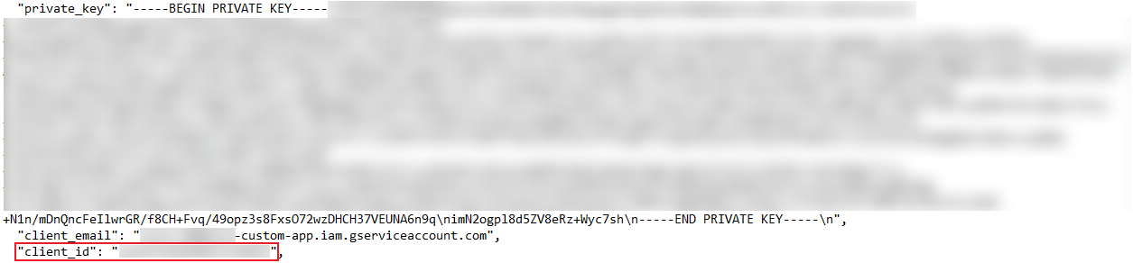 Getting the client ID from the downloaded private key file. Getting the client ID from the downloaded private key file.