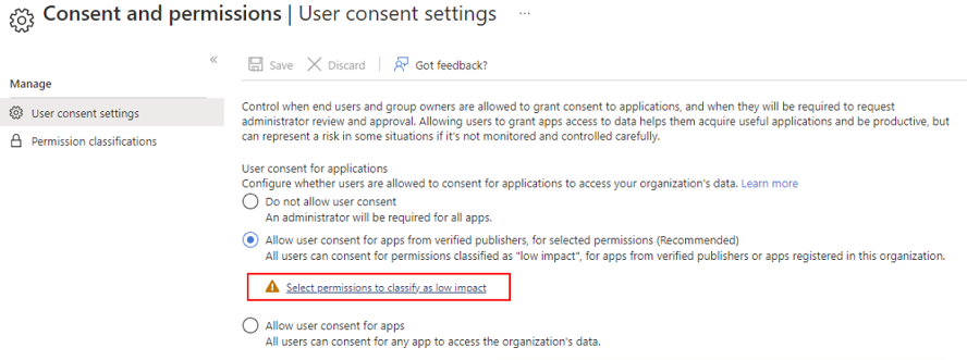 Configuring User consent settings. Configuring User consent settings.