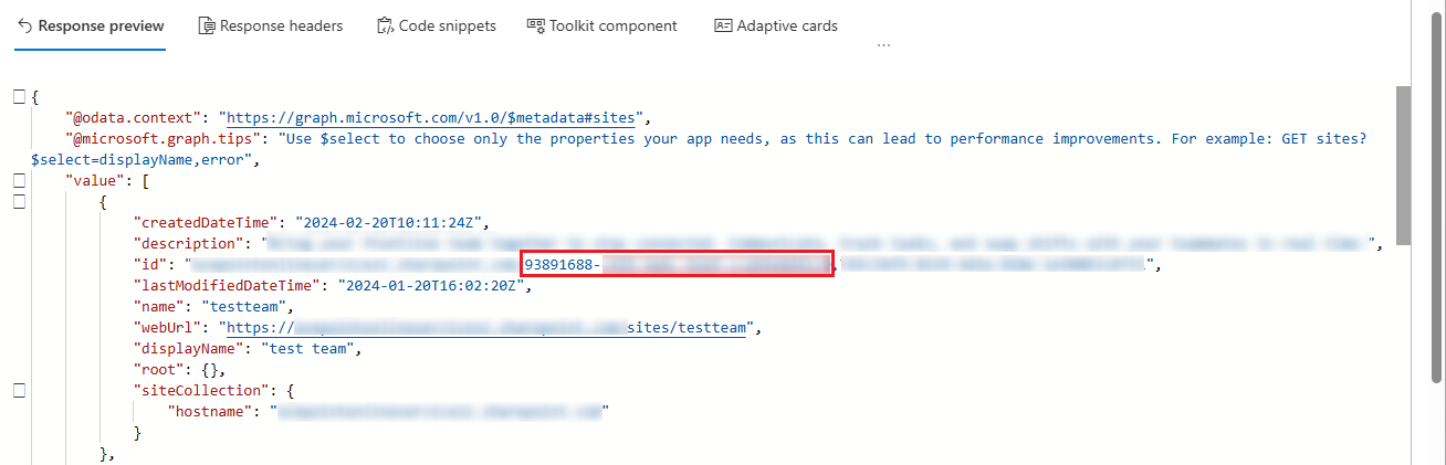 A sample of the site ID value in a response. A sample of the site ID value in a response.