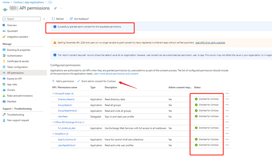 Granting admin consent for the requested permissions. Granting admin consent for the requested permissions.