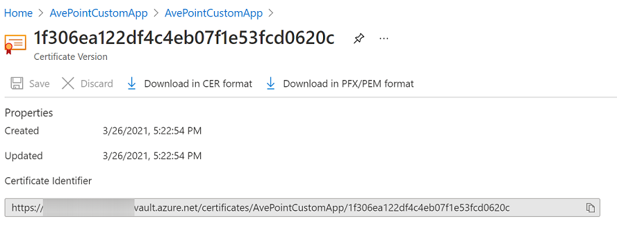 The certificate details page.