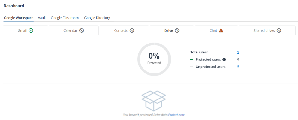 Clicking Protect now to start protect data of a service.